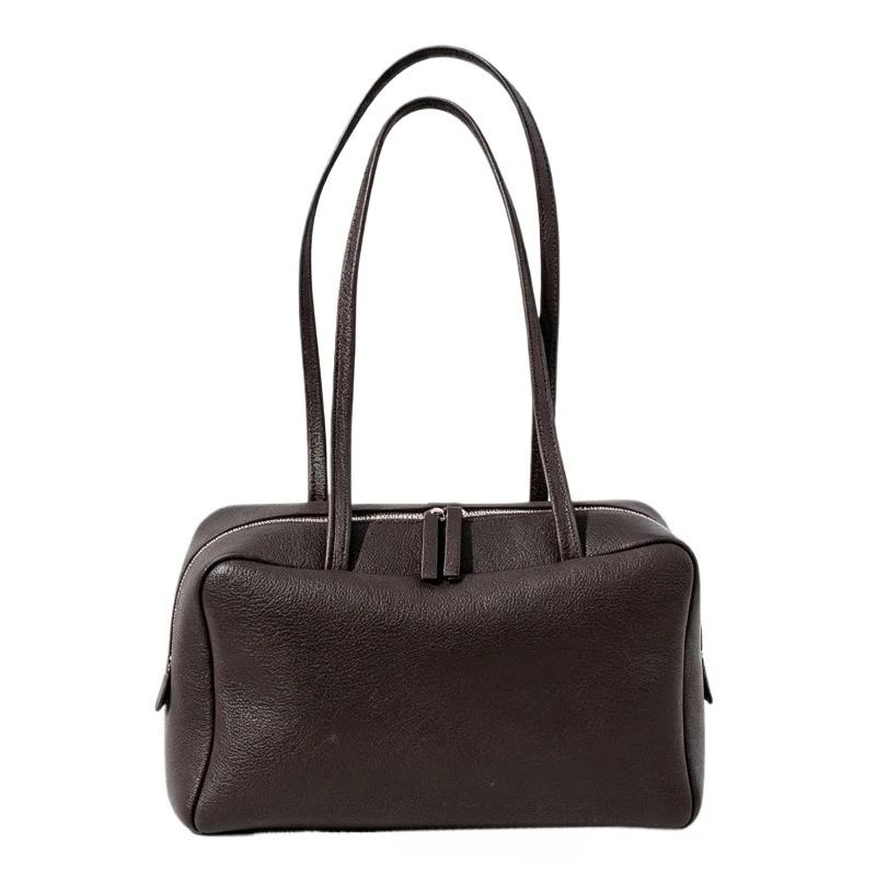 

Women's Soft Vintage Genuine Leather Bowling Bag Large Capacity Top Handle Shoulder Bag Niche Daily Work