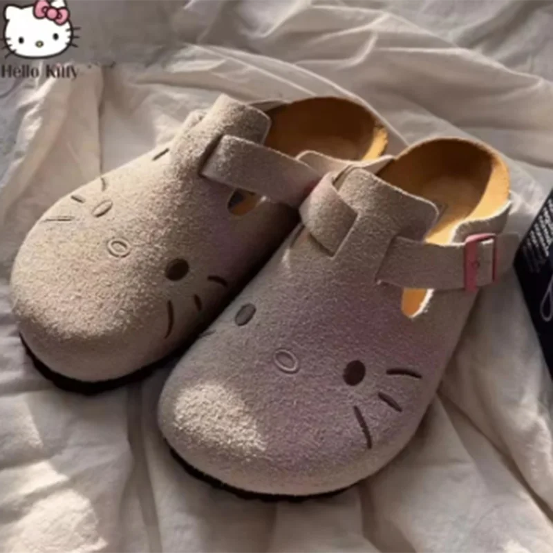 New Sanrio Hello Kitty Cat Cute Anime Slippers Summer Female New Thick Sole Flat Shoes Sweet Cartoon Outdoor Anti Slip Slippers