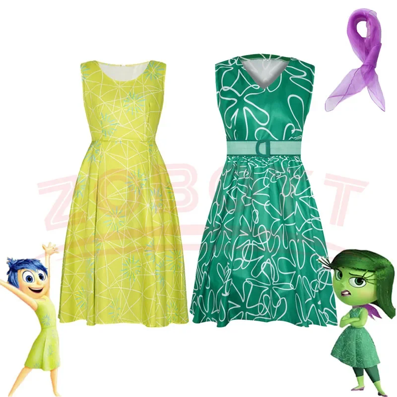 ZA01 Inside Out Disgust Joy أزياء تنكرية للنساء فستان موحد بدلة الهالوين كرنفال حفلة لعب الأدوار مجموعة كاملة للكبار KZa0 @