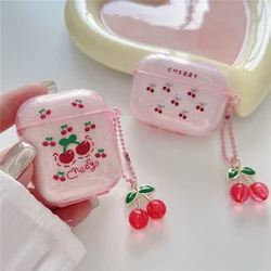 Cute Luxury Flash Pink Cherry Airpods Case For AirPods1/2/3/Pro Generation TPU AirPods 2 3 Pro Anti-fall With 3D Pendant