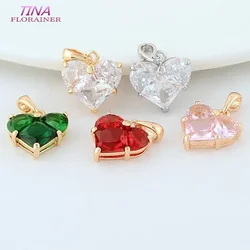 4PCS 12MM 14MM 14K Gold Color Brass with Zircon Heart Charms Pendants Necklace Earrings Jewelry Making Supplies Accessories
