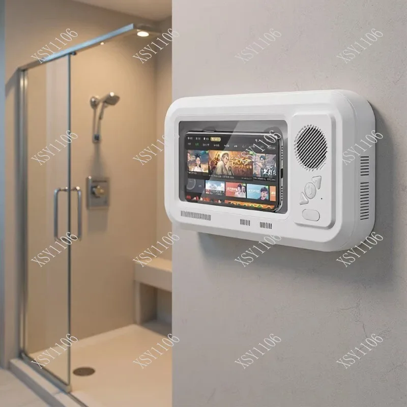 

Waterproof Phone Holder with Bluetooth Speaker Touch Design for Bathroom Use