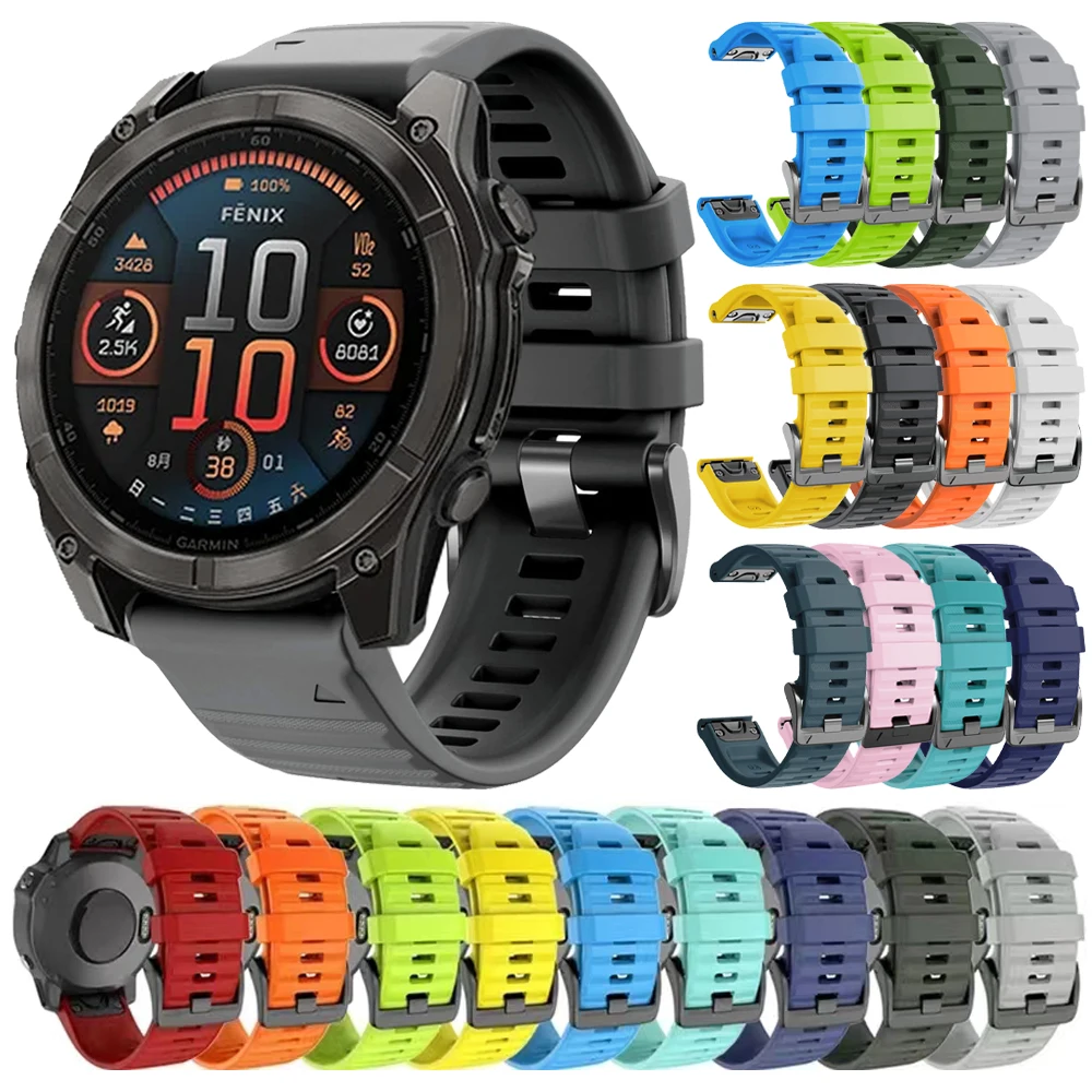 26/22mm Sports Watch Band for Garmin Fenix 8 E 6X GPS 6 5X 5 7X 7/Epix Pro/Tactix 8/MARQ/instinct 2X Solar Quickfit Rubber Strap