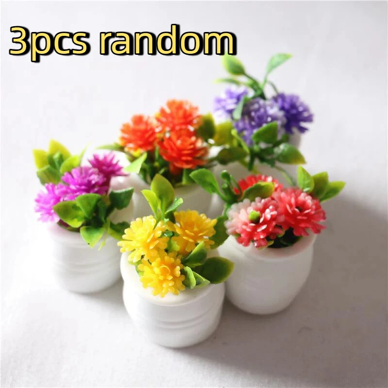 3 قطع عشوائية 1:12 نباتات خضراء مصغرة في وعاء محاكاة نباتات بوعاء #1