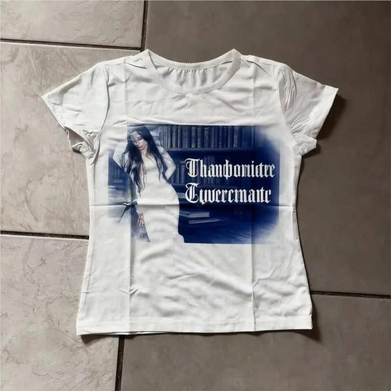 

Punk cute Emo girls slim short crop tops Vintage Goth short-sleeve Y2K style aesthetics female harajuku baby Tees women Clothes