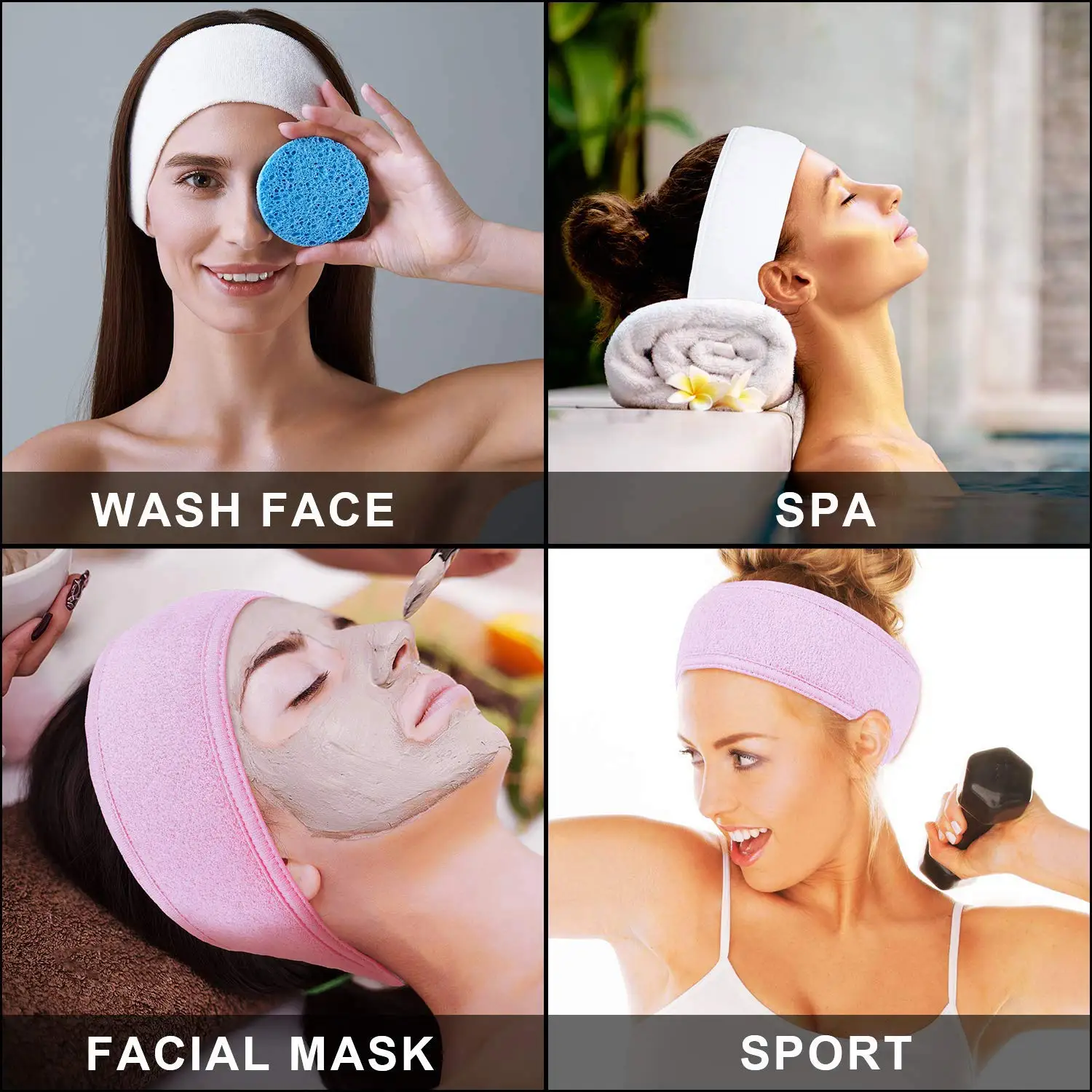 Women Adjustable SPA Facial Headband Bath Makeup Hair Band Headbands for Face Washing Soft Toweling Hair Make Up Accessories