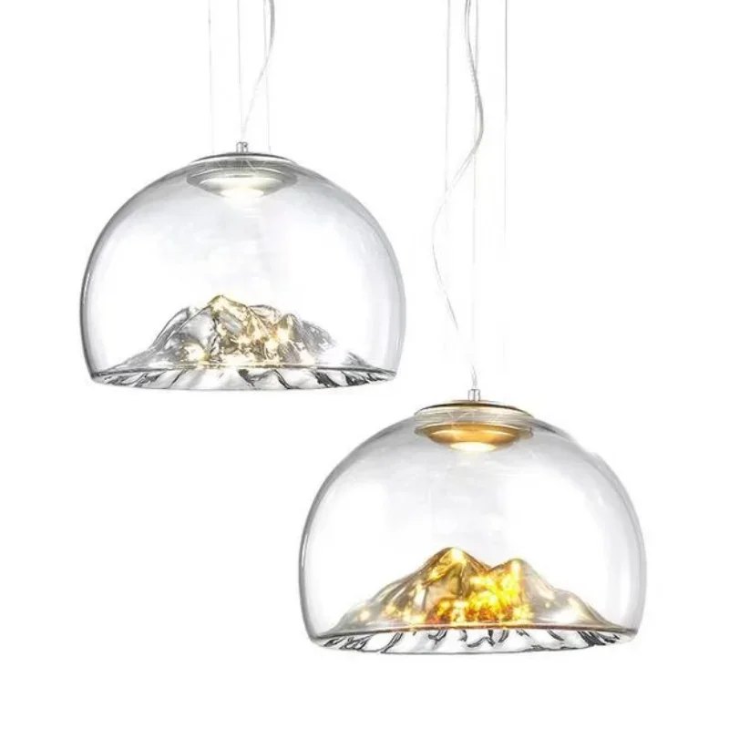 

Nordic Modern Glass Pendant Lights Simple Flaming Mountain Restaurant Hanging Lights Designer Counter Living Room Bedroom Lamps