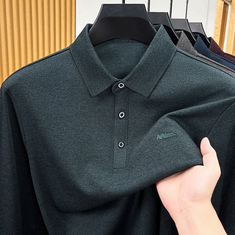 Men's Autumn Classic Solid Color Polo Shirt High Quality Cotton Soft Long Sleeved Collar T-shirt Top Comfort Casual Men's Wear