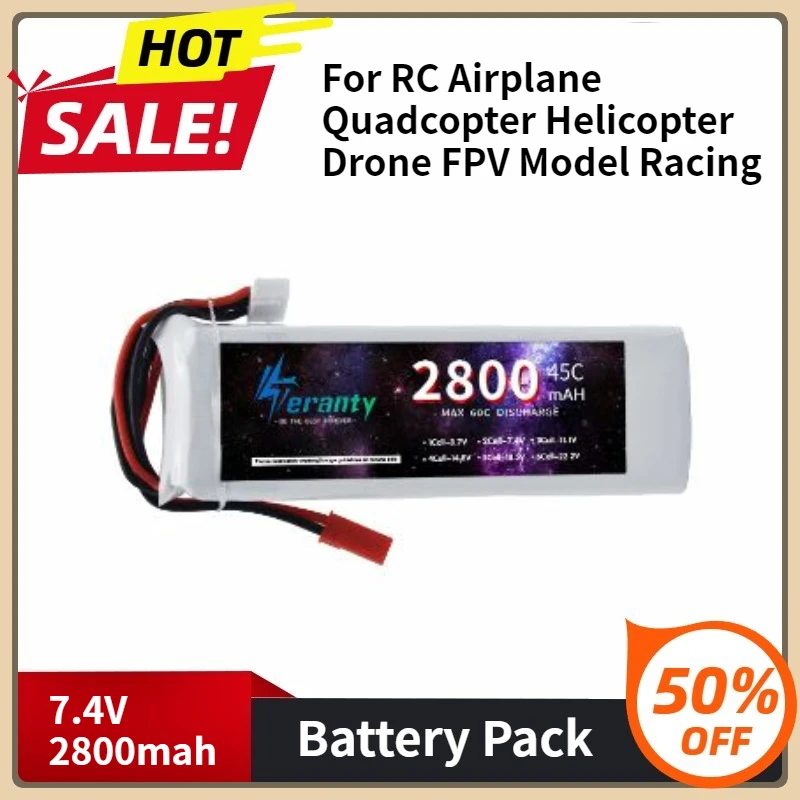 

For RC Airplane Quadcopter Helicopter Drone FPV Model Racing 7.4V Battery 2S 2800mAh Lipo Battery 7.4V 45C DEANS XT60
