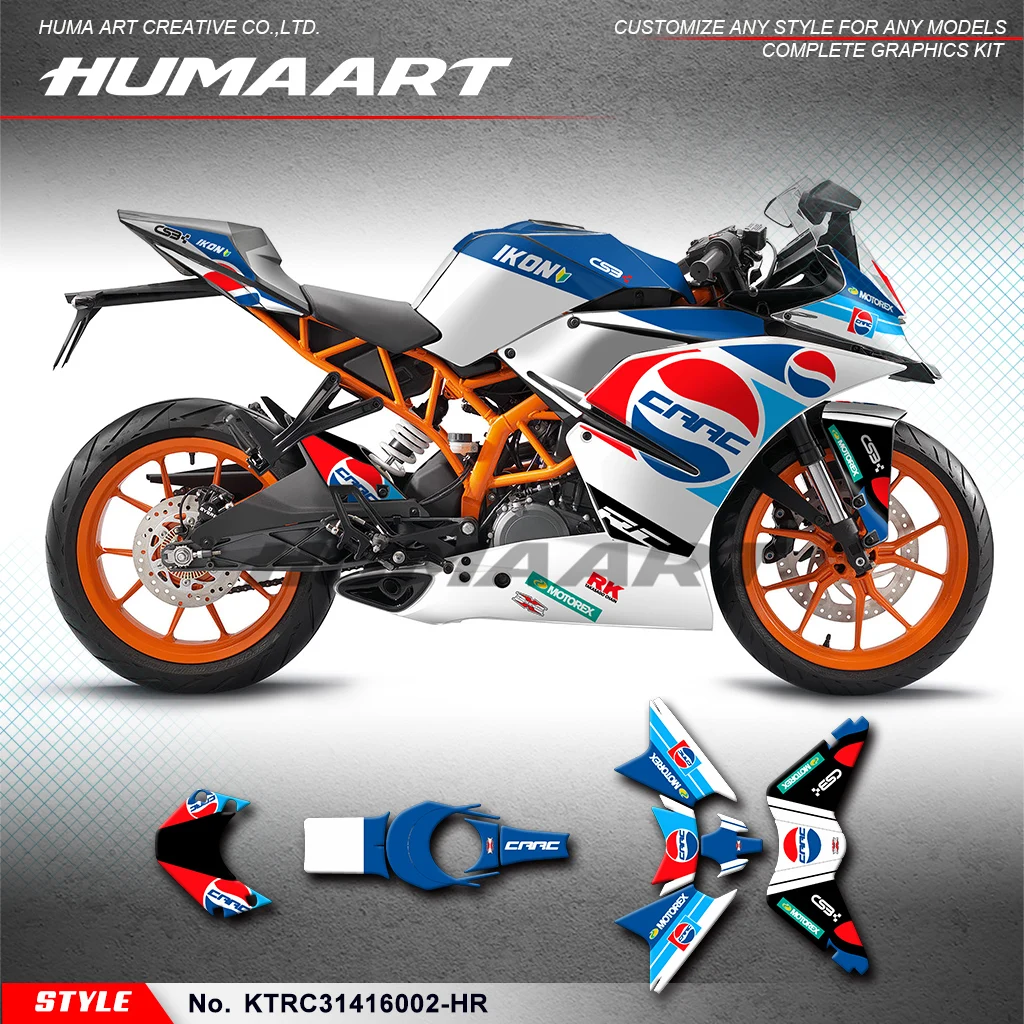 HUMAART Stiker Pembungkus Penuh Sepeda Motor Stiker Vinil untuk KTM RC 125 200 250 390 RC125 RC200 2014 2015 2016, KTRC 31416002 -HR