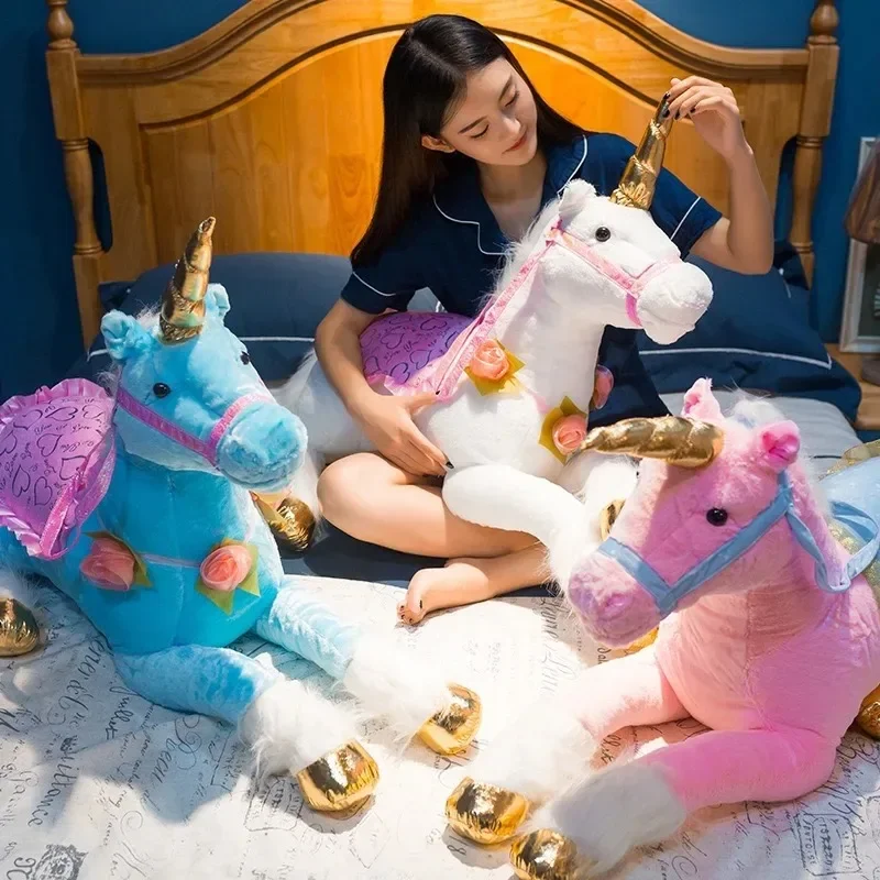 Princess Pink White Unicorn Stuffed Animals PlaySet Unicorn Doll Toy Gifts for Girls Lovely Large Size Horse Birthday Present