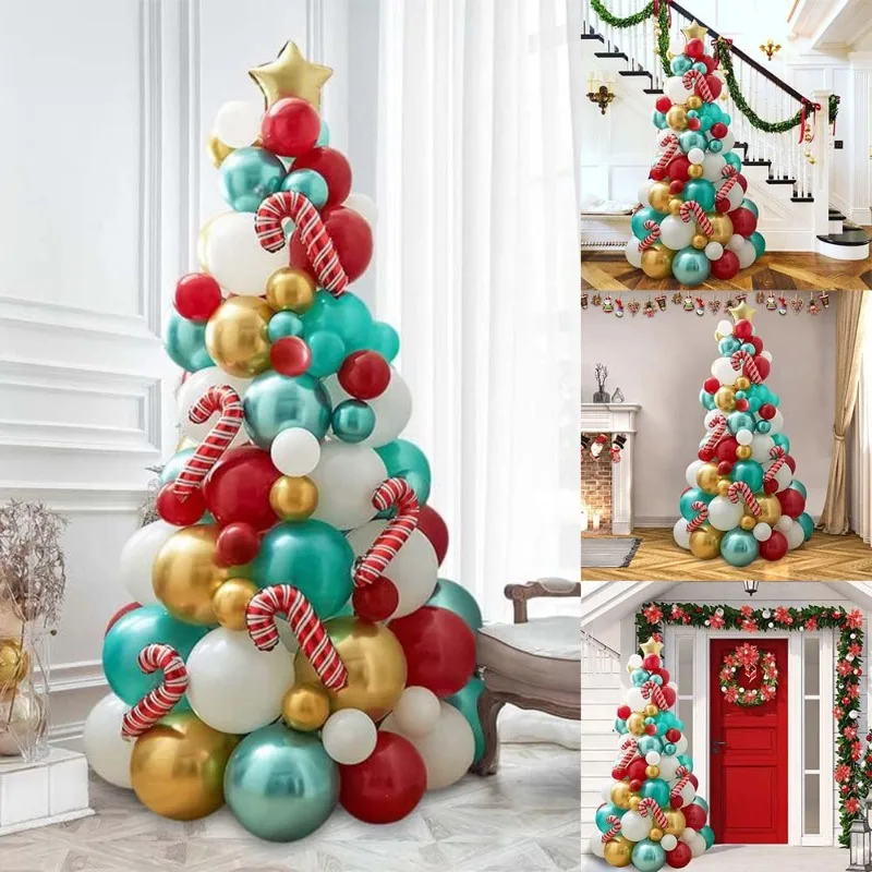 

Christmas Tree Modeling Balloon Set Star Crutch Aluminum Foil Balloon Red Green White Latex Balloon New Year Party Decor