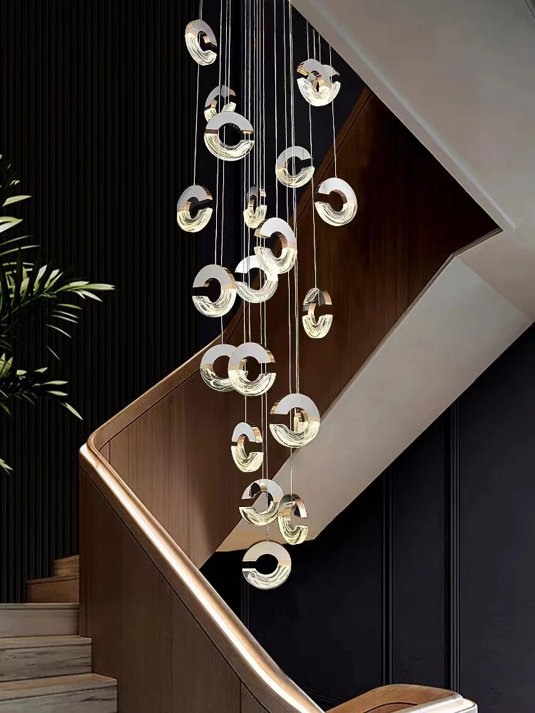 Crystal Staircase Ceiling Light, Modern Pendant Lamp, Luxury Villa, Decoração de casa, Planned Apartment Living Room, Novo, 2023