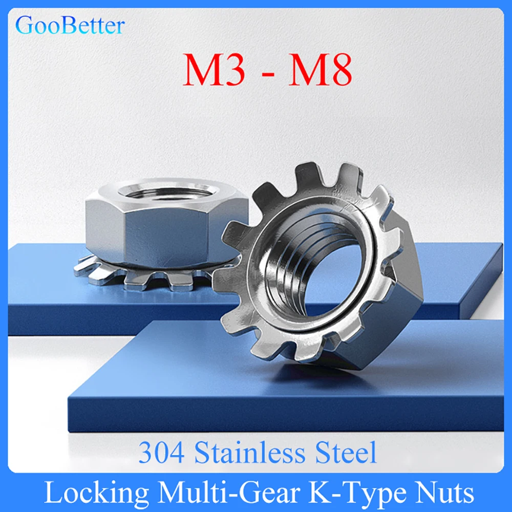 5/10/20/50Pcs K-Type Nuts M3 M4 M5 M6 M8 304 Stainless Steel Locking Multi-Gear Hexagon Nuts Multi Tooth Anti Loosening Nut