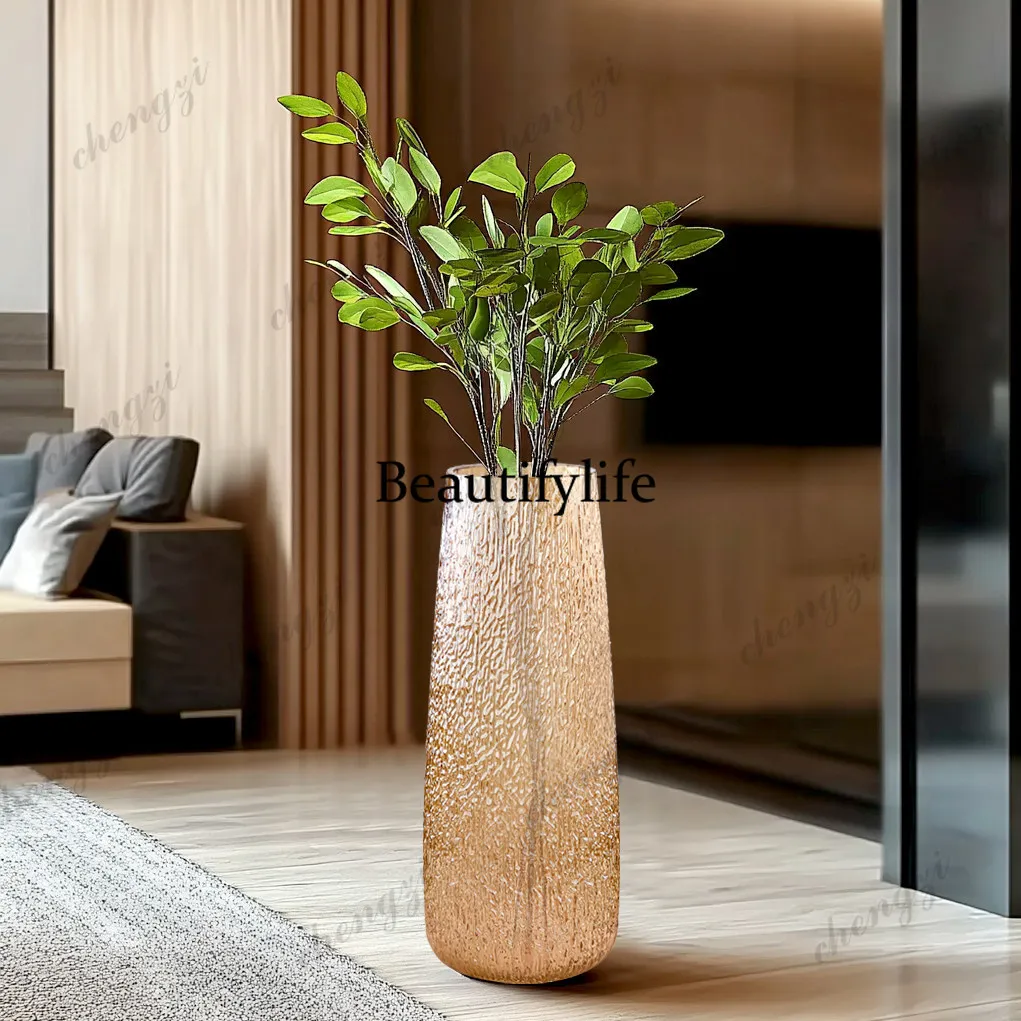 Floor-to-ceiling vase glass transparent horse drunk wood hanging bell Longliu high flower arrangement long branch large