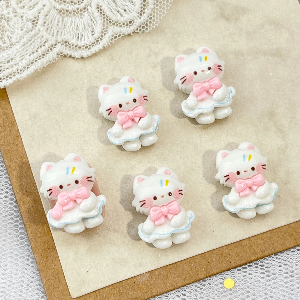 20Pcs Resin Mini Cartoon Cat Self Adhesive Nail Art Supplies Kawaii Animals Balloon Flat Back Diy Nail Decoration Diy Crafts