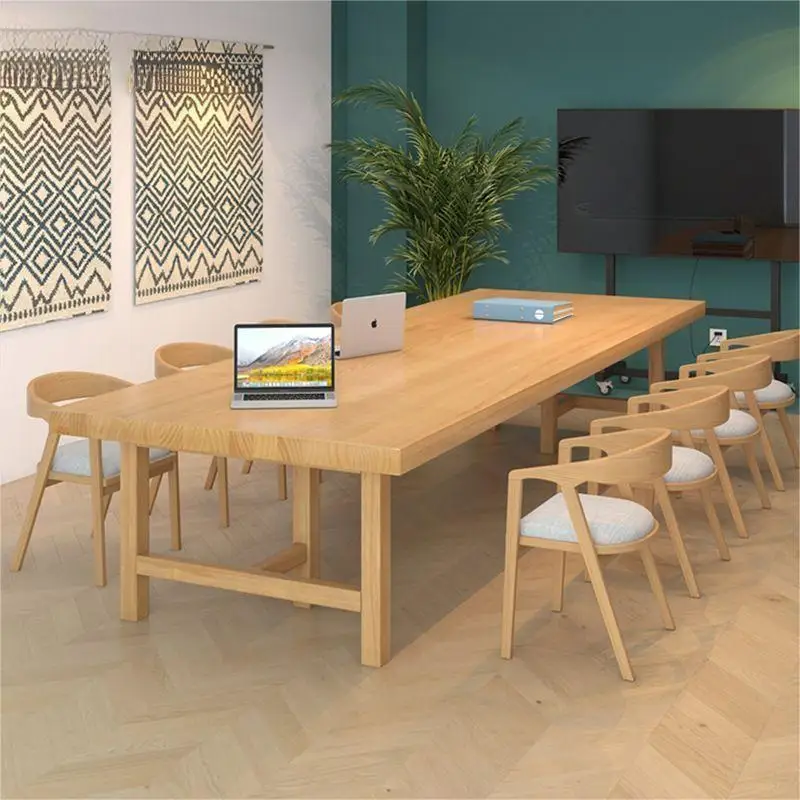 xx-Nordic Firm Solid Wood Training Conference Table and Chair Combination Library Long bar Large Table Log Staff Desk^