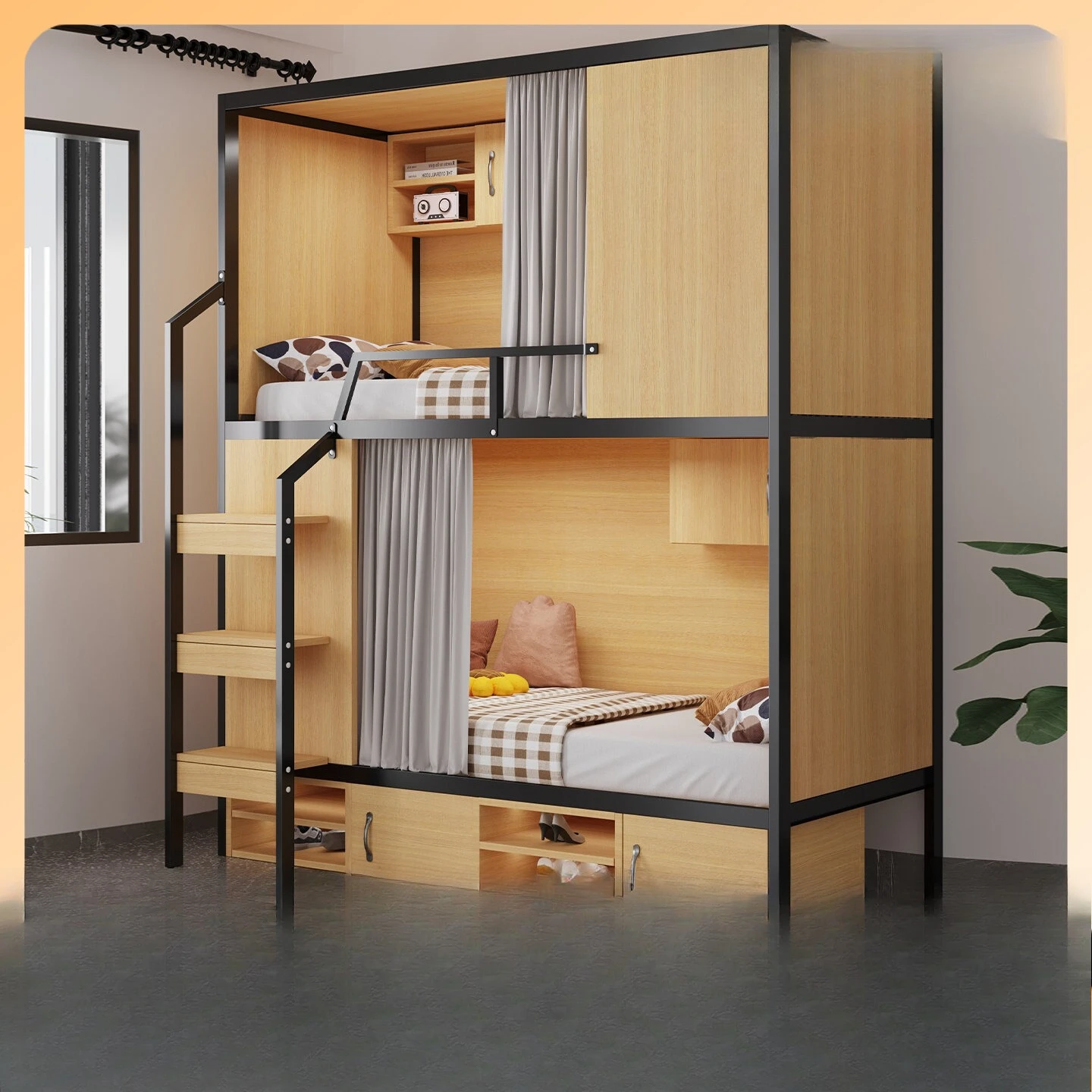 For Youth Hostel Student Dormitory Apartment E-sports Space Capsule Upper and Lower Bunk Beds High Low Bed Frame Durable