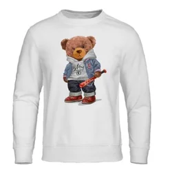 Street Baseball Teddy Bear Boy Hoodie For Mens Funny Warm Sweatshirt Novelty Fleece Streetwears Harajuku Fashion Hoodies Male