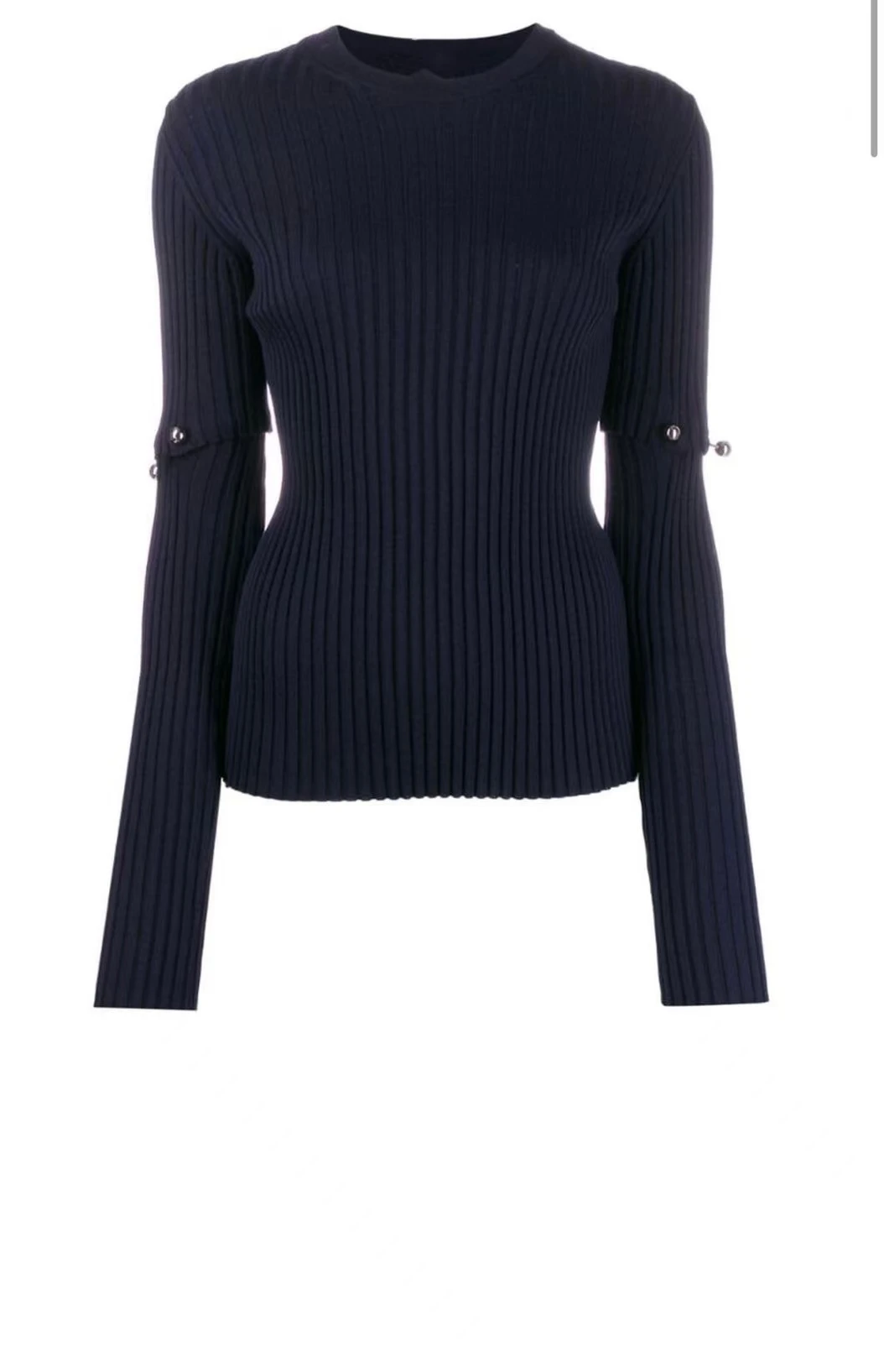 fenggejiwo pure color round neck navy blue detachable sleeve sweater wool sweater thread high elasticity