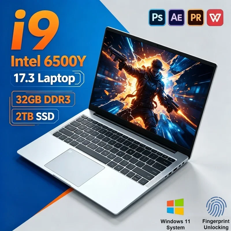 17.3" Large Screen Workstation Laptop 2026 New Intel Core 6500Y 16/32GB 2TB SSD Win11 Ultra Slim PC