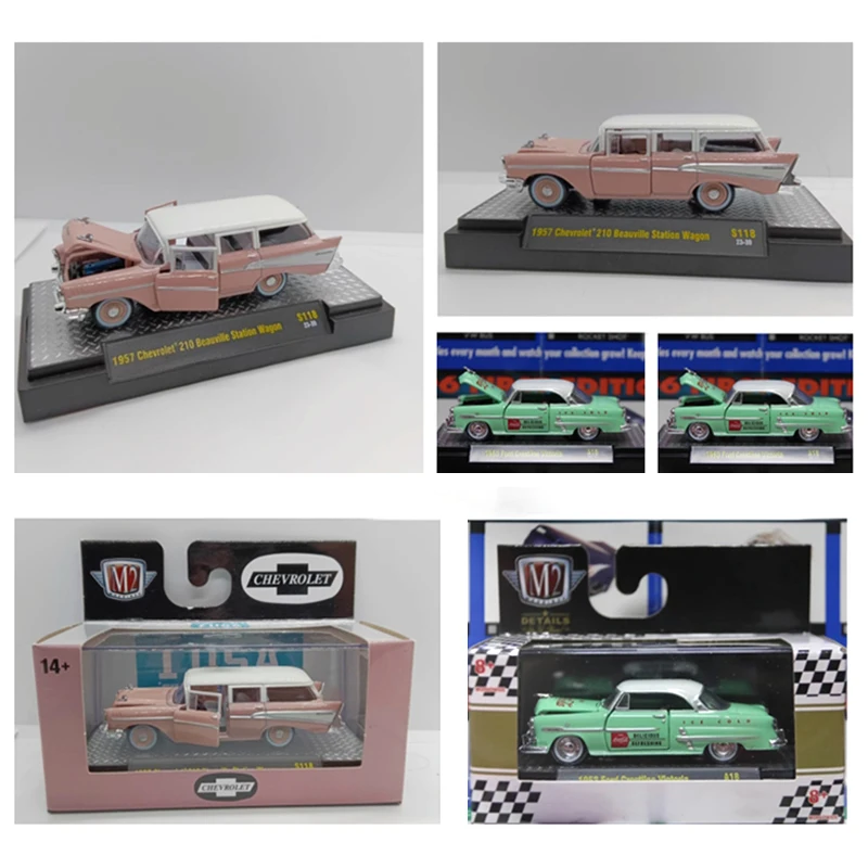 

Литой под давлением сплав 1:64 M2 1953 Ford Crestline Victoria/1957 Chevrolet's 210, универсал, модель автомобиля, праздничные подарки, игрушки