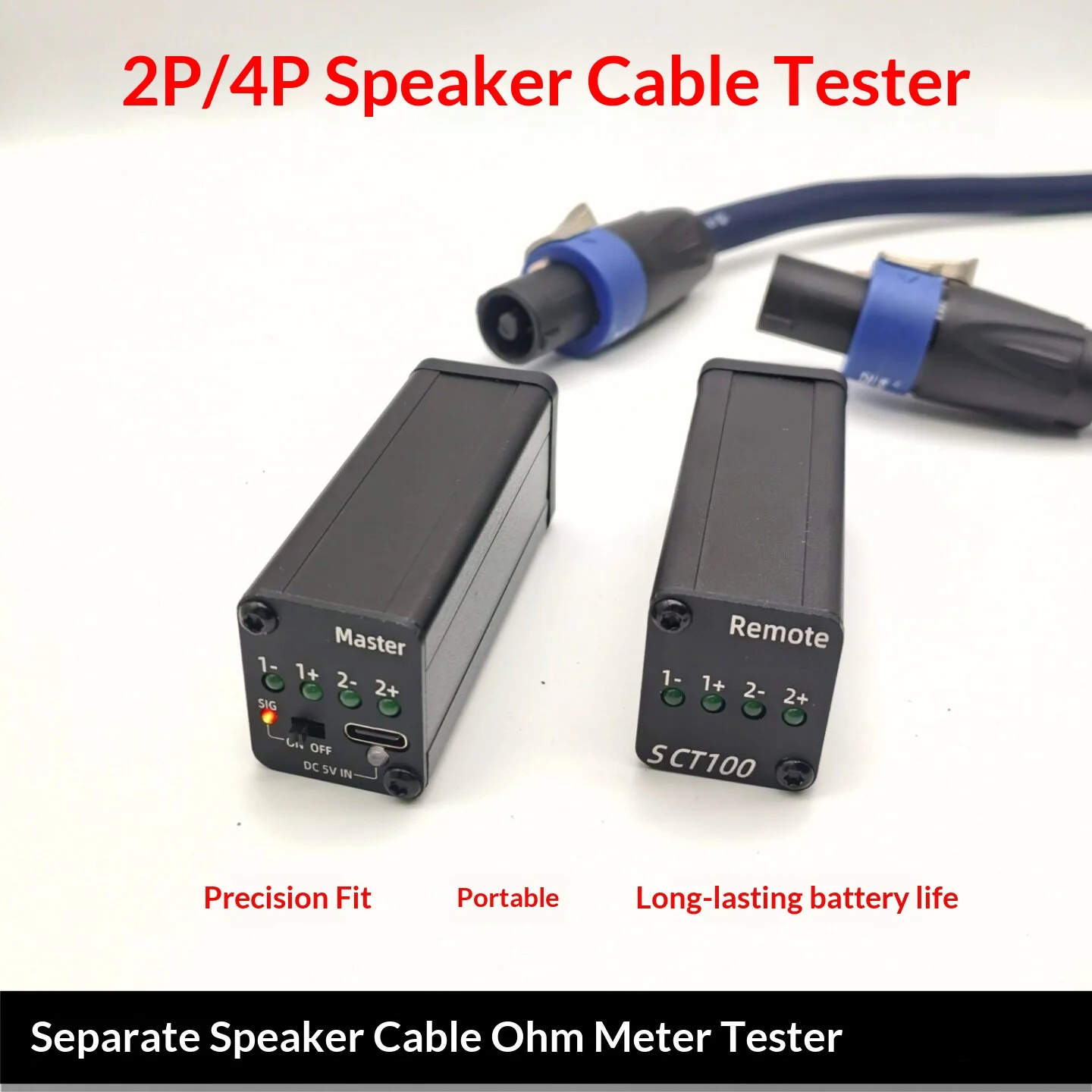 Speaker Wire Fault Detector for Audio Line Troubleshooting Remote Separate Speaker Cable Tester with NL4 Speakon Connector,