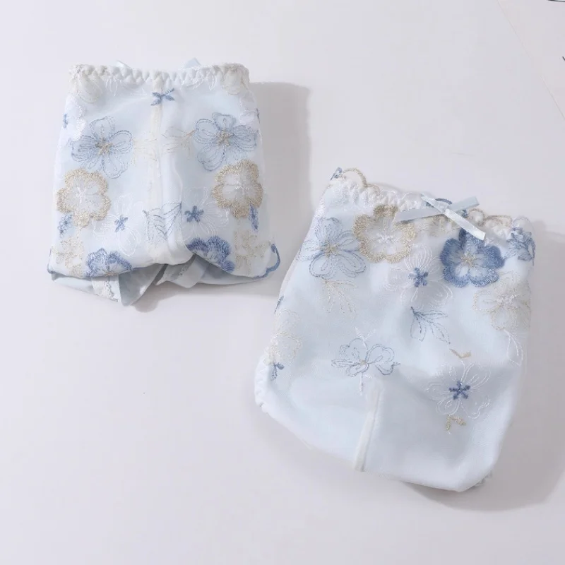 Embroidered Lace Ribbon Bow Sissy CD Briefs Men's U Convex Pouch Lace Up Underpants Soft Breathable Panties Underwear