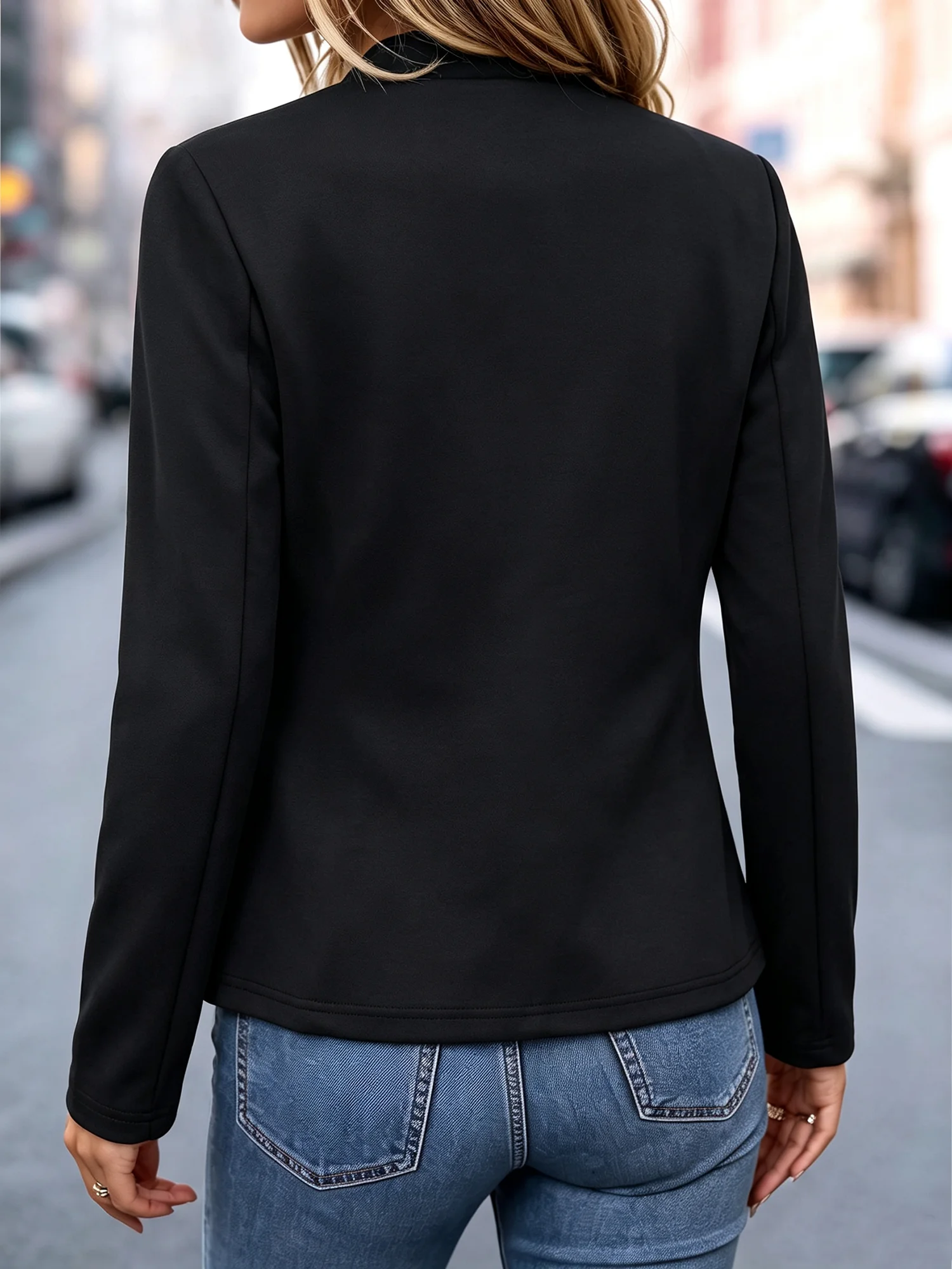 Female Slim Fit Stand Collar Open Blazer Long Sleeve Plain Jacket Office Casual Versatile Outer Coat
