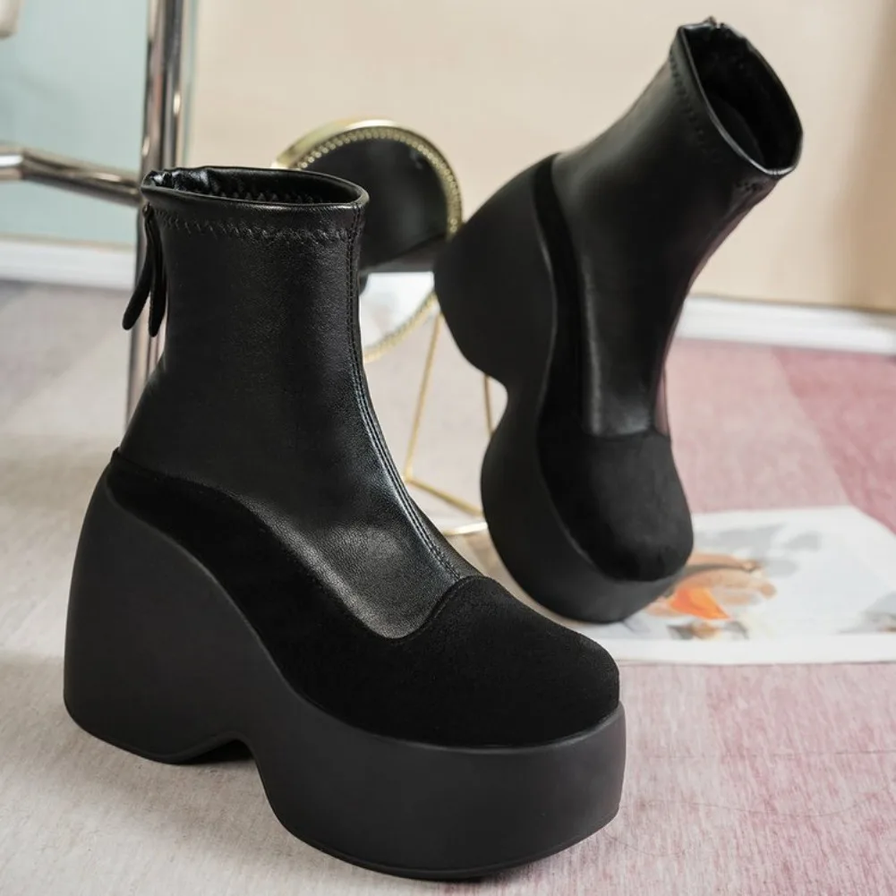 

Женские ботинки на высоком каблуке на платформе, пикантная женская обувь, зимние теплые зимние ботинки, трендовые туфли-лодочки 2025 года, кожаная обувь на молнии до щиколотки, Chelsea Botas
