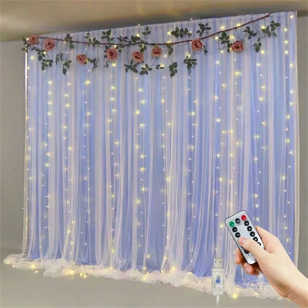 LED Fairy String Curtain Lights New Year Lamp 6/4/3M Christmas Lights 8 Mode Remote USB Festoon Christmas Decor for Home Holiday