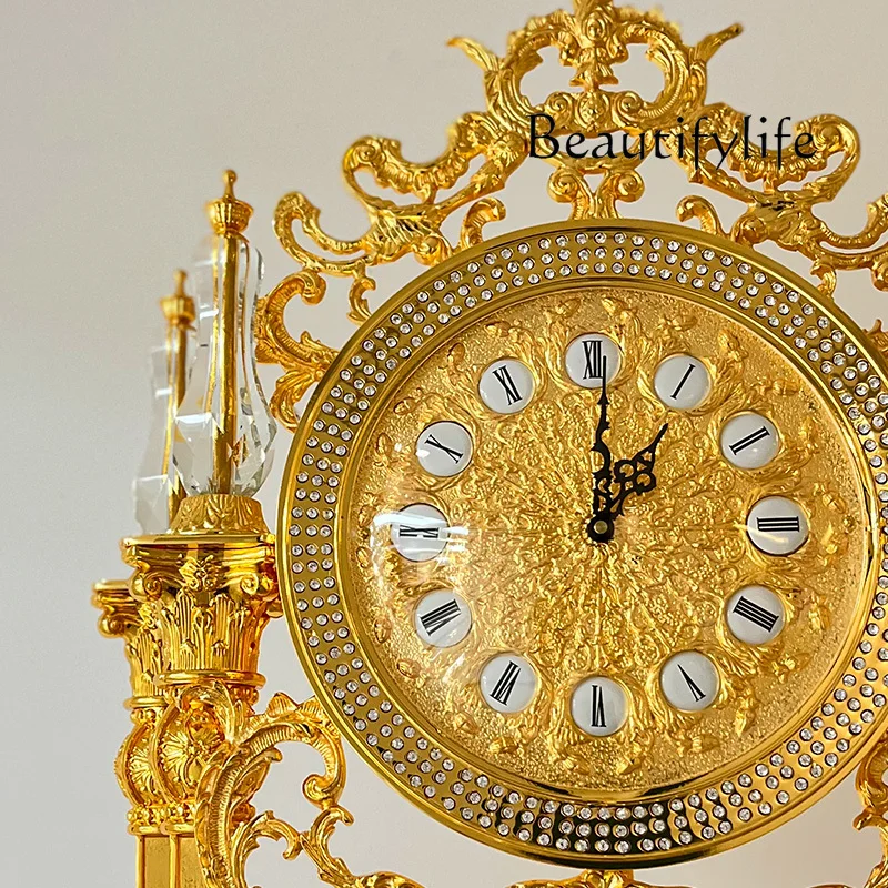 European living room imported mechanical floor clock villa club crystal carved seat clock German vertical clock