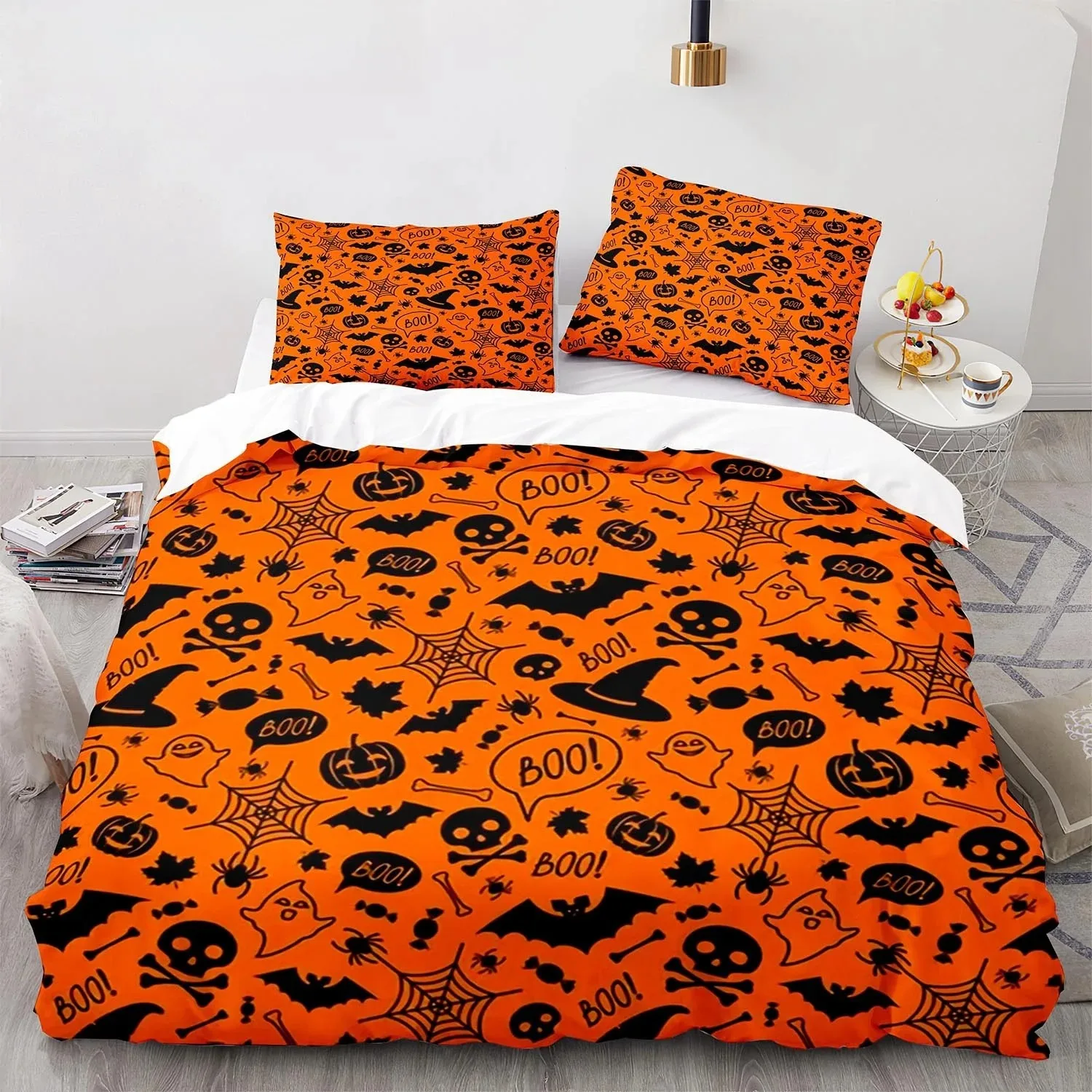 

New 3D Print Halloween Boo Cartoon Bedding Set,Duvet Cover Bed Set Quilt Cover Pillowcase,King Queen Twin Size Boys Girls Adults