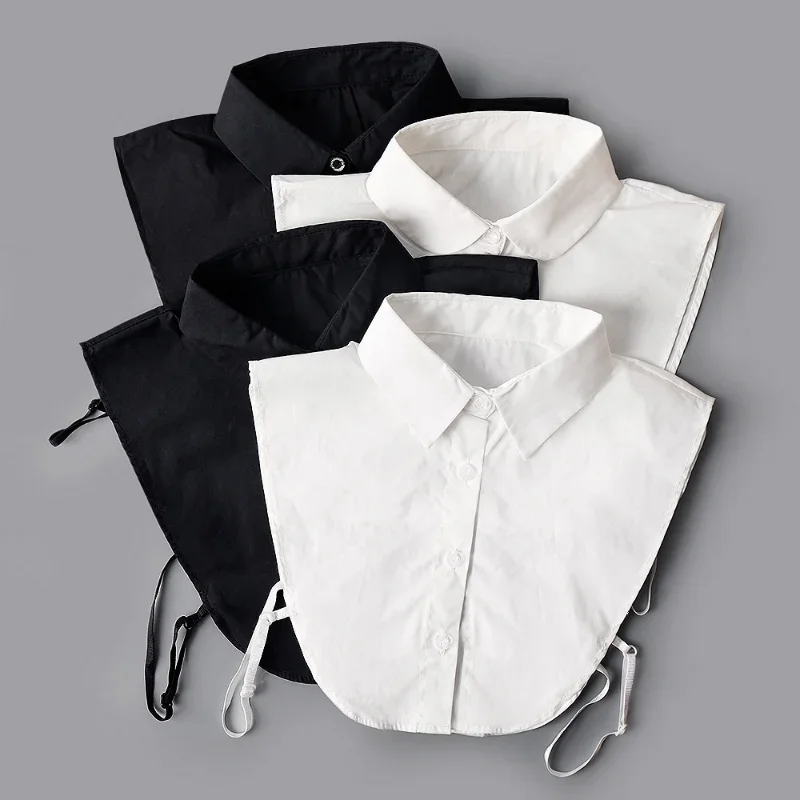 المرأة بلون أسود أبيض عمودي صغير الوجه طوق تنوعا قميص البلوز البلوز أزياء من الدانتل كاذبة طوق أربعة مواسم #6