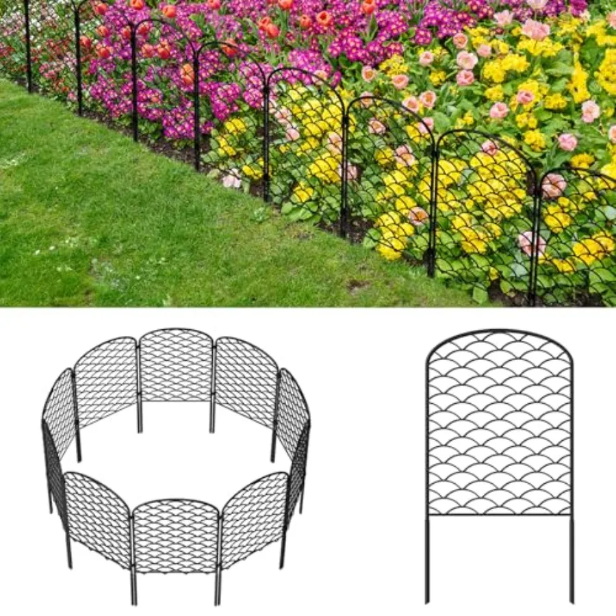 

Decorative Garden Fence 20 Pack, Rustproof Metal, Black, Arched Design for Yard, Patio, and Garden Edging with Animal Barrier F
