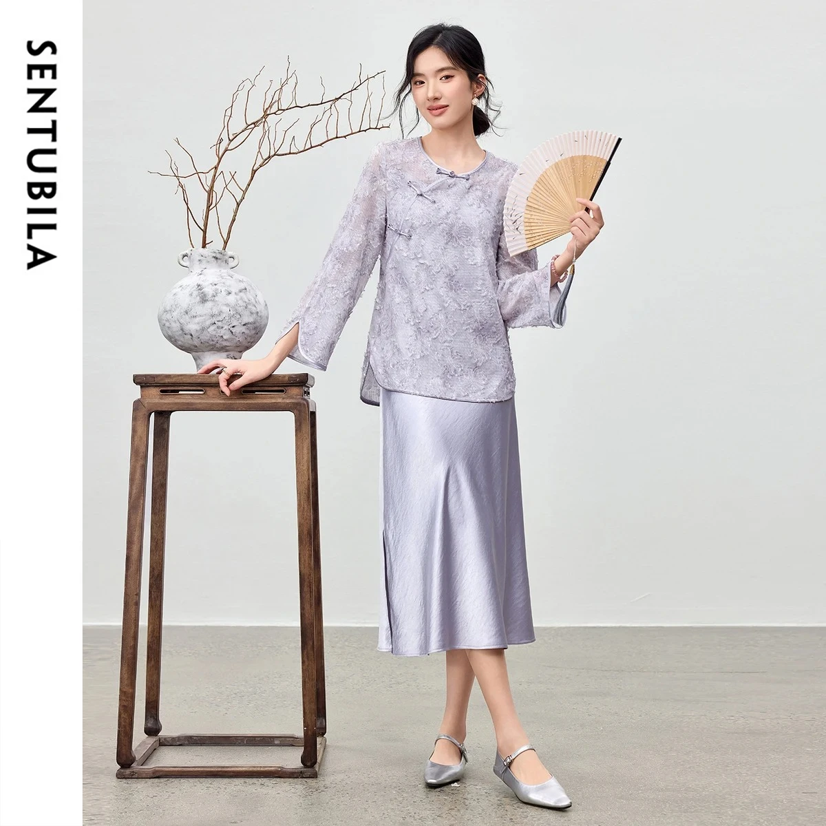 

SENTUBILA женский комплект из двух предметов, осень 2022, атласное платье-комбинация и пальто с круглым вырезом и диагональными пуговицами, элегантные одинаковые комплекты Q53ZB3988