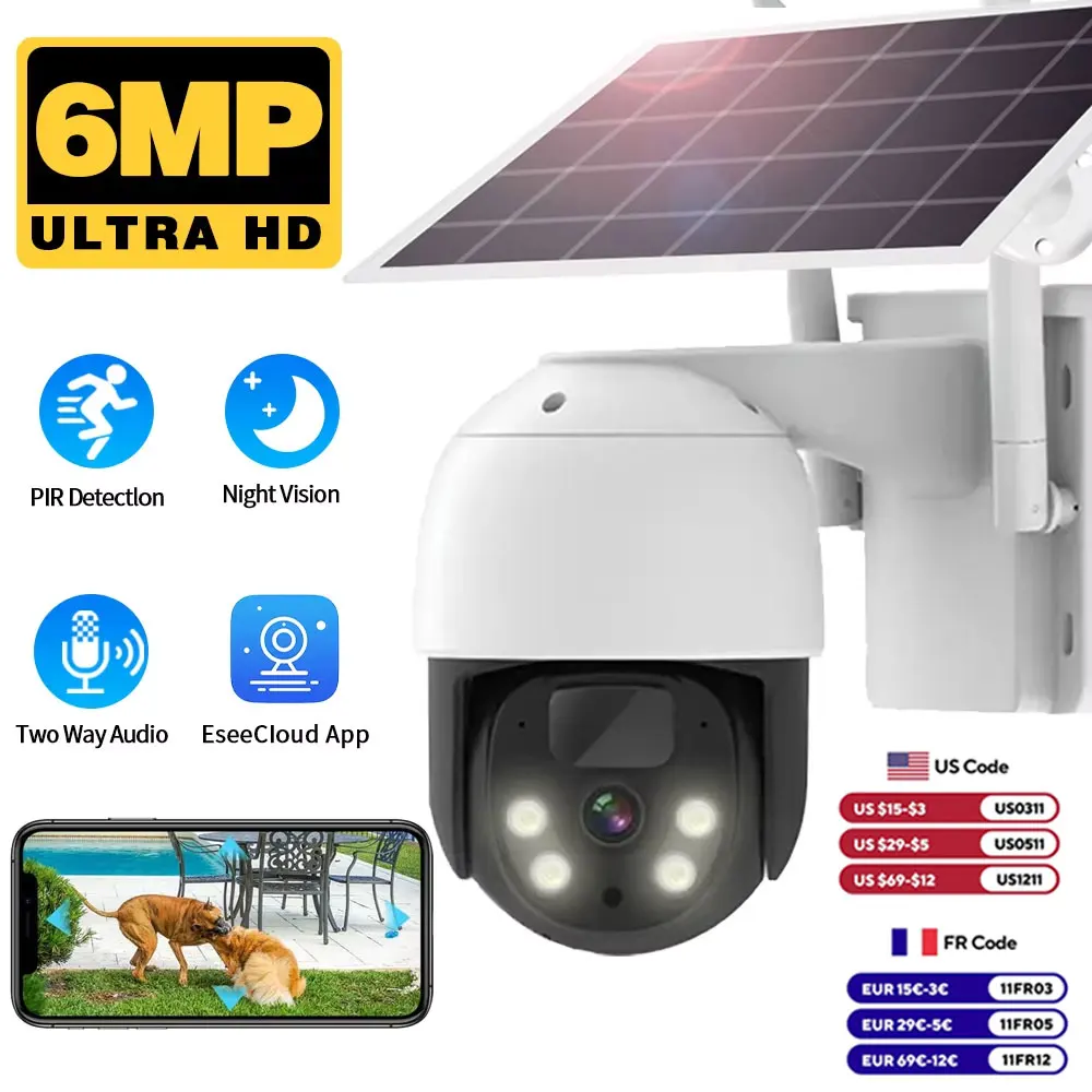 

5MP WiFi solar camera color night vision camera, solar panel rechargeable outdoor waterproof wireless CCTV camera