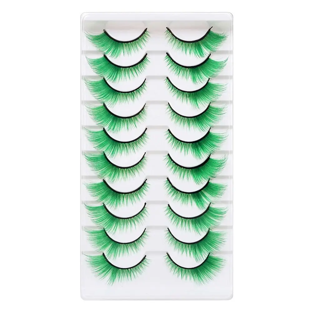 10 Pairs Dramatic Look Colored Lashes Soft Fluffy Colorful Cat Eye Eyelashes Red Green Pink Blue Yellow Fake Eyelashes