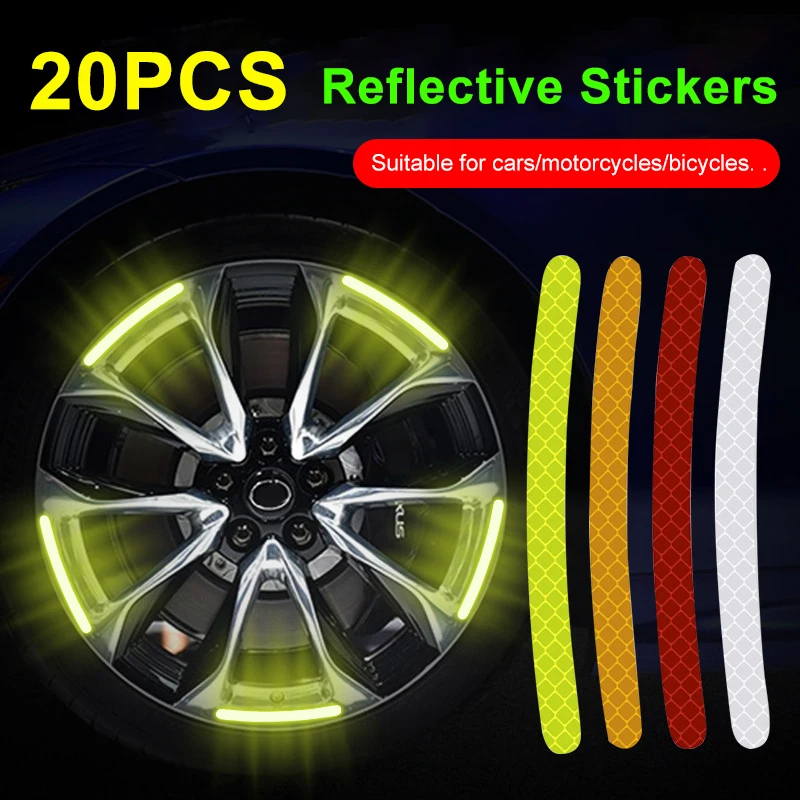 20pcs 3D Car Stickers Auto Moto Decor Car Motorcycle Wheel Reflective Strips Colorful Hub Stickers Universal Night Driving Wheel