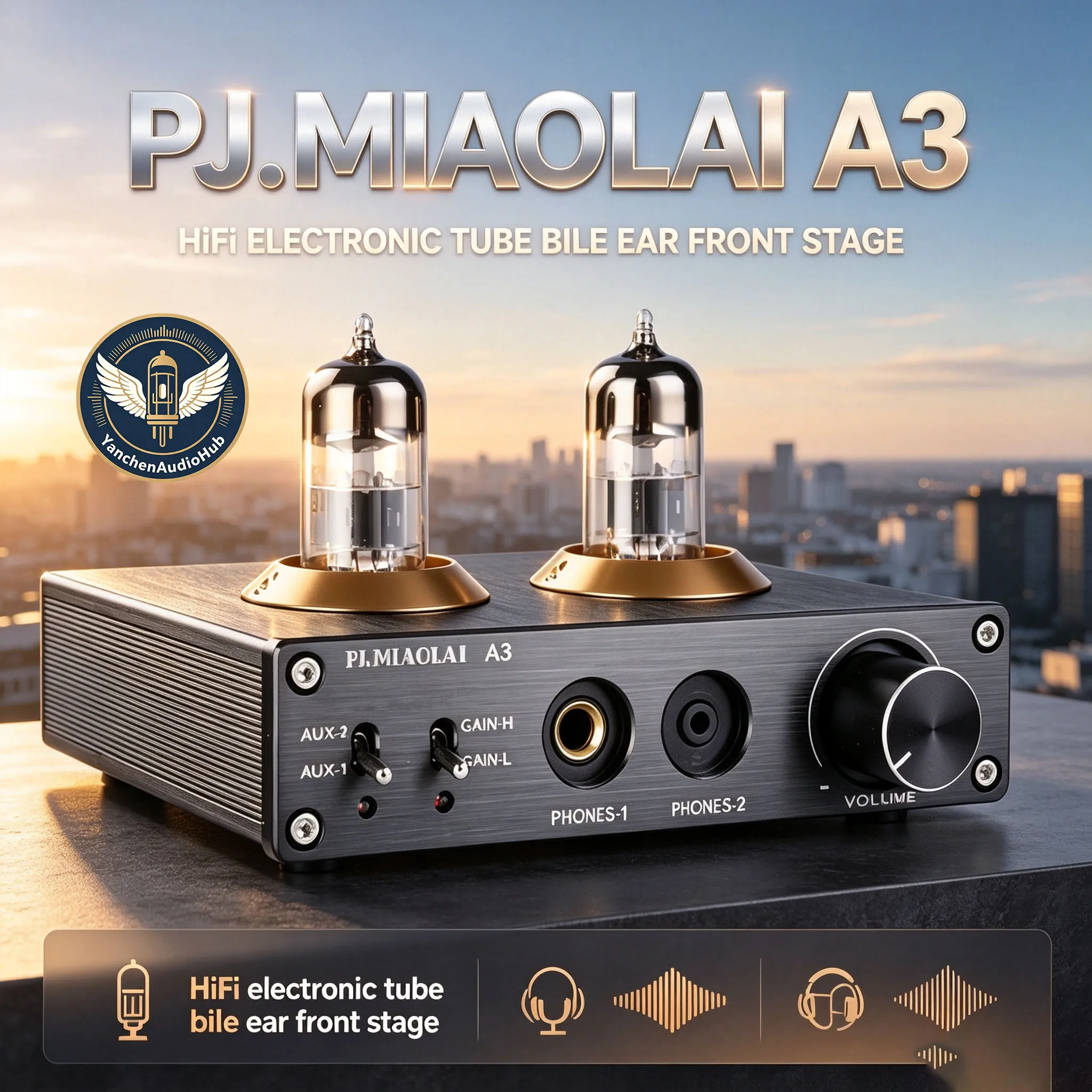 CHN 2027 New PJ.MIAOLAI-A3 Desktop Fever HiFi Tube 6N3 Ear Bile Front Stage Thrust Headphone Amplifier Bass Gain