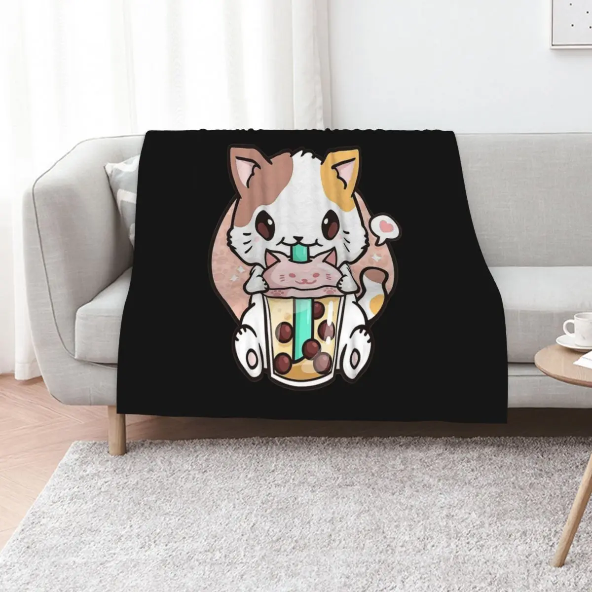 

Cat Boba Tea Bubble Tea Anime Kawaii Japanese Girls Teenager Throw Blanket Thin Decoratives Giant Sofa Tourist Blankets