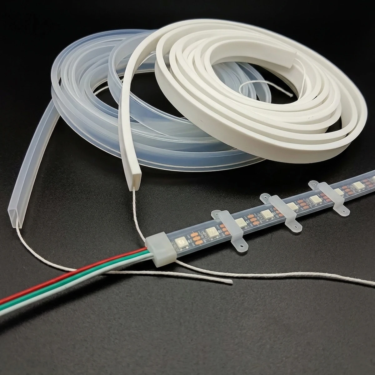Transparent/Milky White/Black Silicone Tube Flexible Protection Cover Waterproof IP67 For 10mm PCB WS2811 WS2812 LED Strip Light