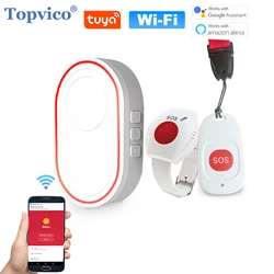 Topvico Tuya Emergency Panic Button WIFI for Elderly Alarm SOS Bracelet Wireless Caregiver Pager Watch Call Senior Fall Alert