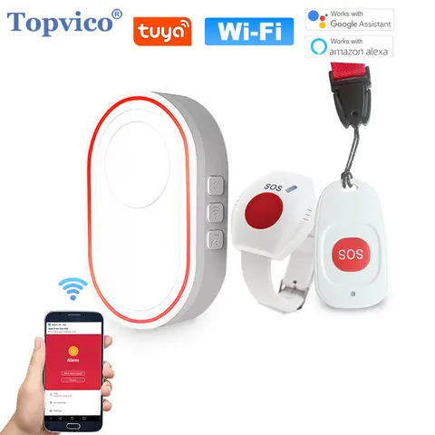 Topvico 투야 응급 패닉 버튼, 와이파이 노인 알람 SOS 팔찌, 무선 간병인 호출기, 통화 시니어, 가을 경고 Best5 Topvico 투야 응급 패닉 버튼, 와이파이 노인 알람 SOS 팔찌, 무선 간병인 호출기, 통화 시니어, 가을 경고 Best5