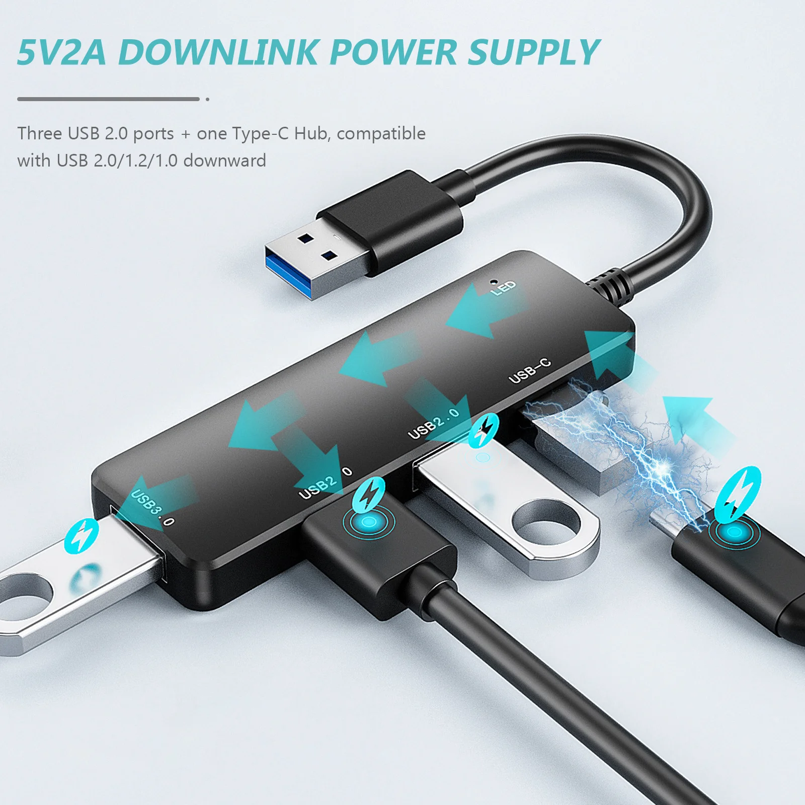 

1Pcs USB Hub 4 Ports Multifunction USB-C Expansion Transfer Adapter Durable High-Quality Phone Monitor