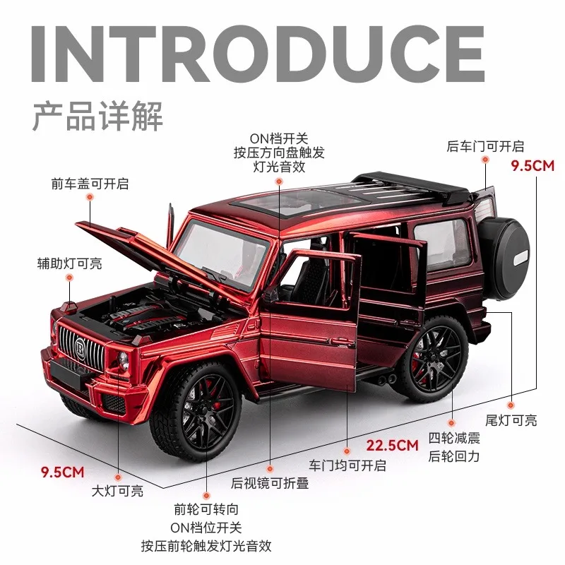 1:24 Benzs G63 AMG SUV Modello di auto in lega Suono e luce Tirare indietro Giocattolo per bambini da collezione Regalo di compleanno