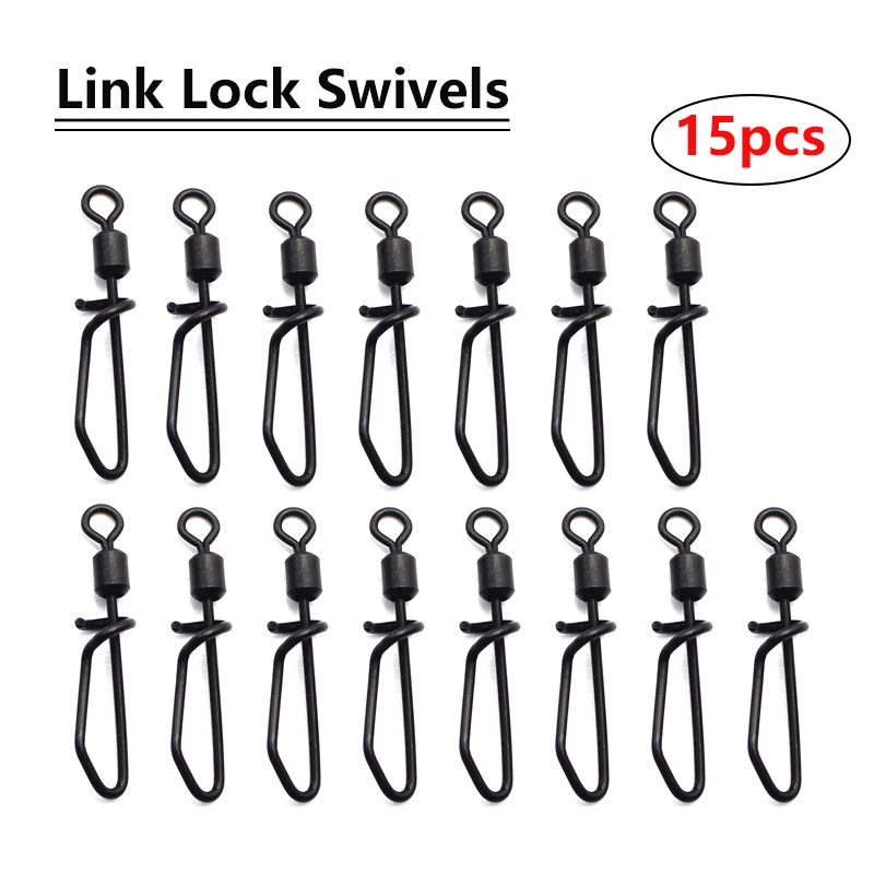 

15pcs Carp Fishing Accessories Link Lock Swivels 360° Rotation's Hair Chod Helicopter Rig Line For Carp Fishing Tackle Equipment