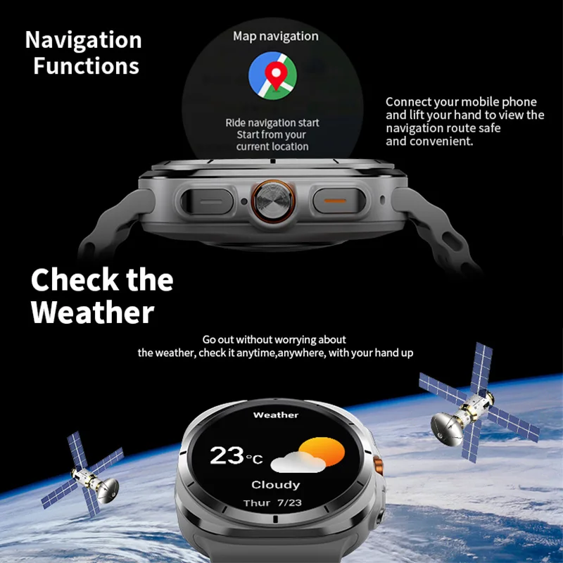 Vwar Watch 7 Ultra 47mm ساعة ذكية IP68 مقاوم للماء بلوتوث دعوة بوصلة ساعة ذكية للرجال والنساء 1.43 "شاشة AMOLED SpO2