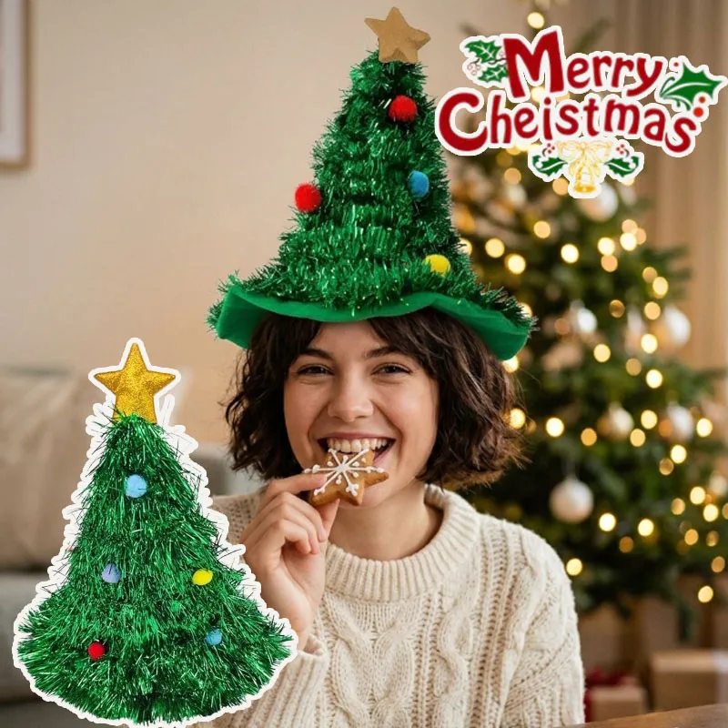 1-2PCS Christmas Hat Tinsel Holiday Party Headwear for Adults Kids Dress Up Costume Photo Props Christmas Celebration Decoration