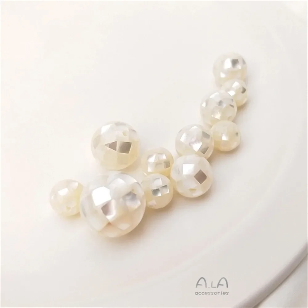 Natural white disc pearl shell round ball piece paste earth bead diy bracelet loose bead head jewelry with bead material